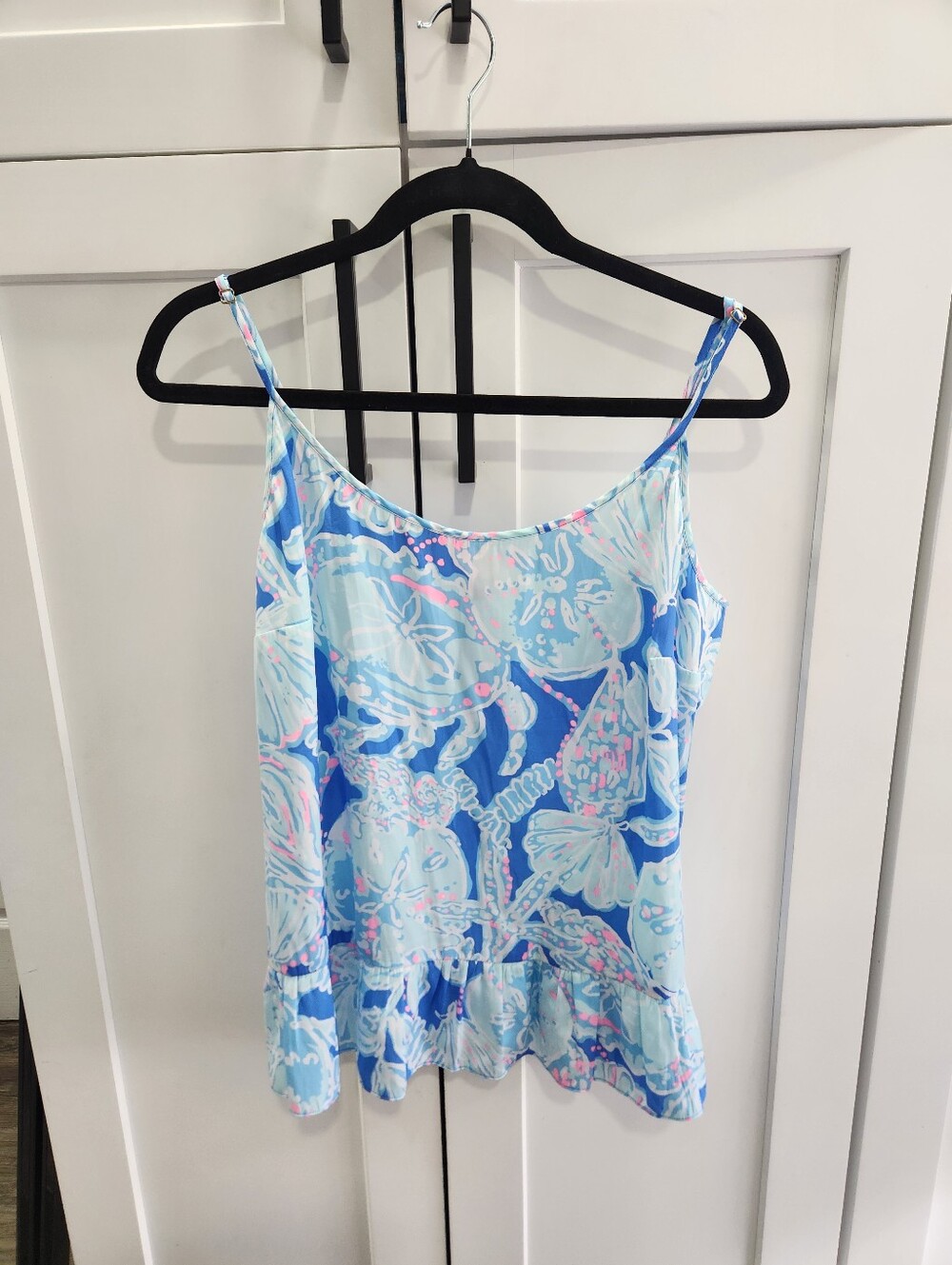 Lilly Pulitzer Bay Blue Into The Deep Coral Tank Top Cami Size Large 24078